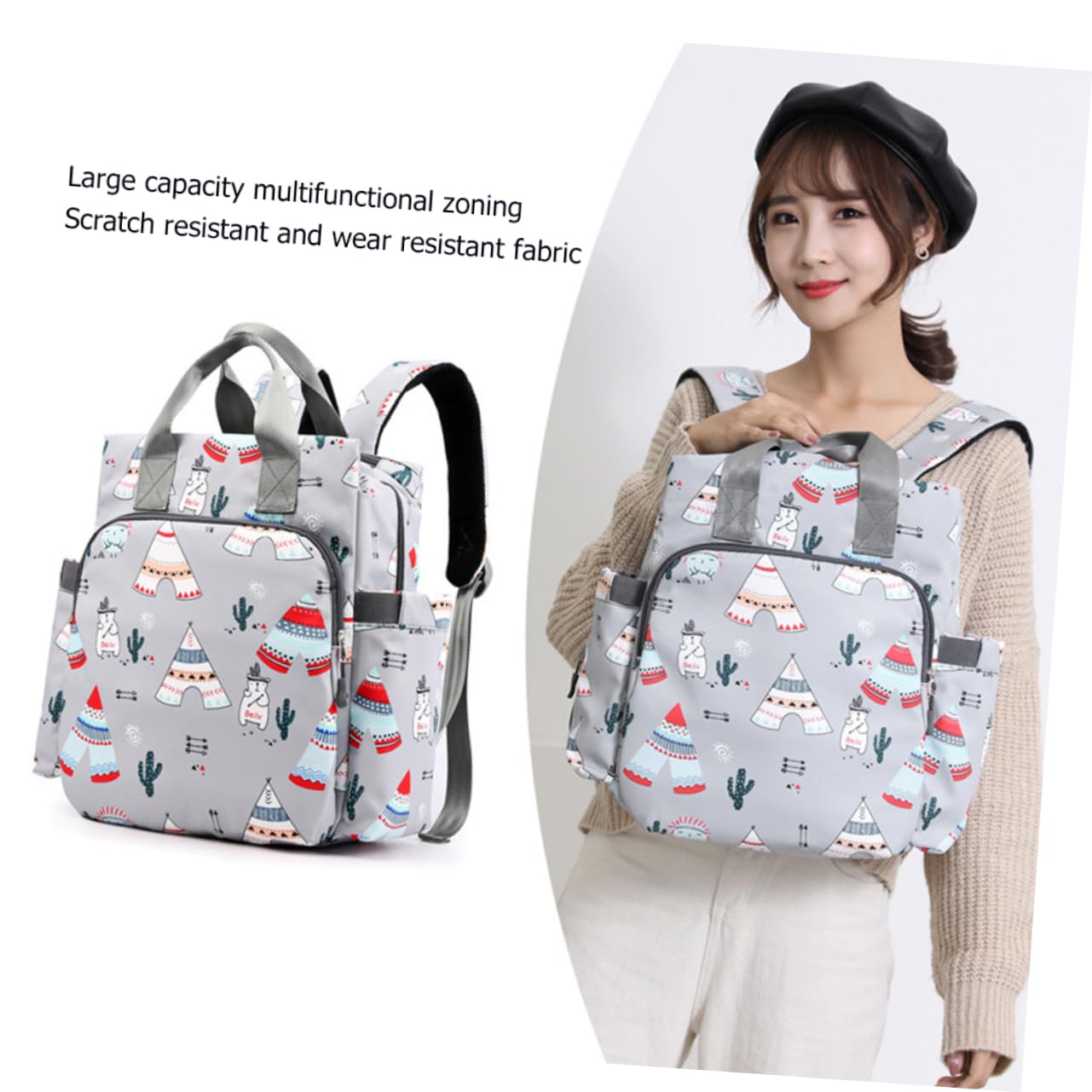 Wickeltasche Große Kapazität Organizer Rucksack Dunkelgrau Multifunktionale Tasche für Unterwegs Geeignet für Babybedarf und Ausflüge