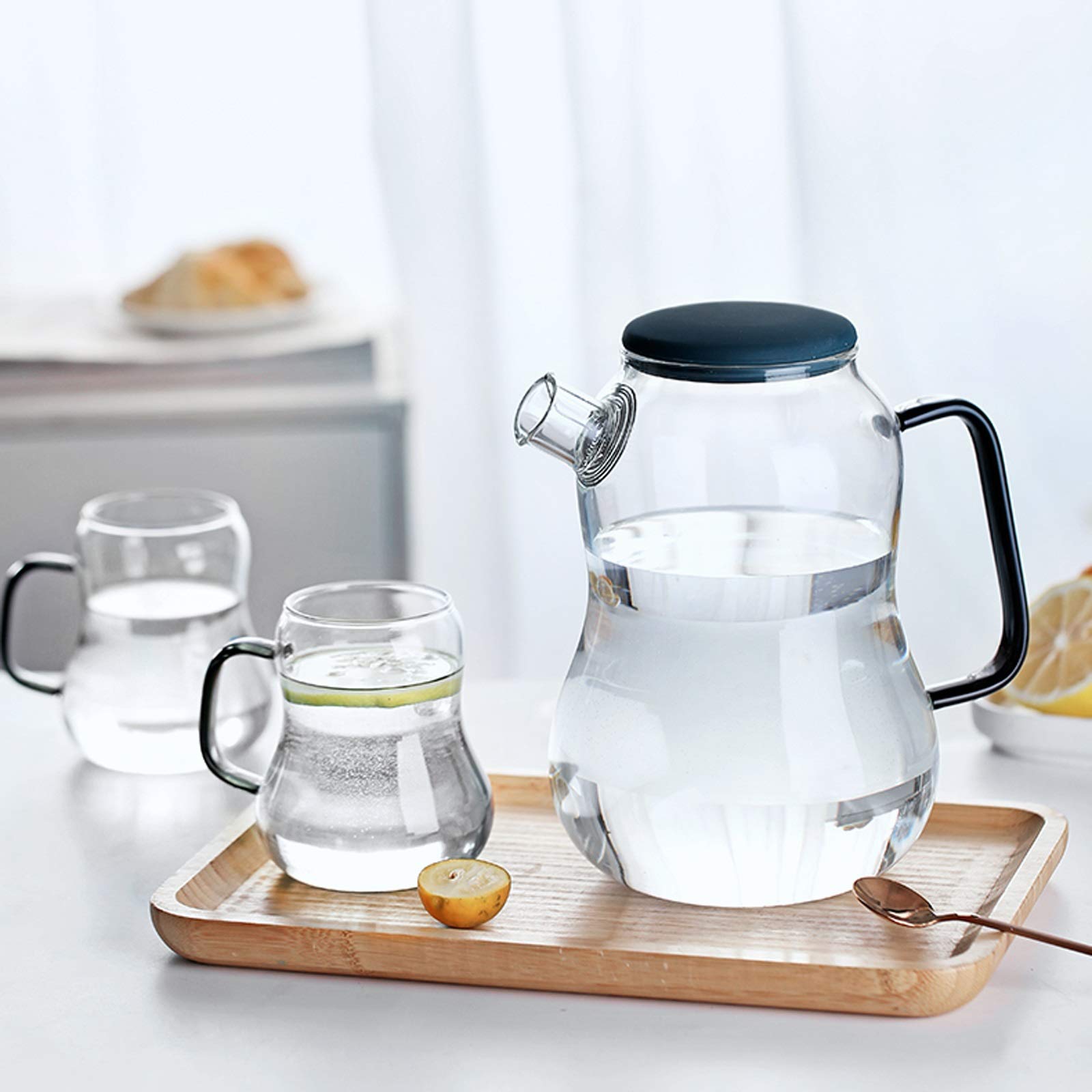 Pichet Pichet en Verre de ménage avec poignée Anti-brûlure théière en Verre avec Filtre en Acier Inoxydable Grand diamètre Facile à Nettoyer (1400 ML) Pichets (Color : Transparent)