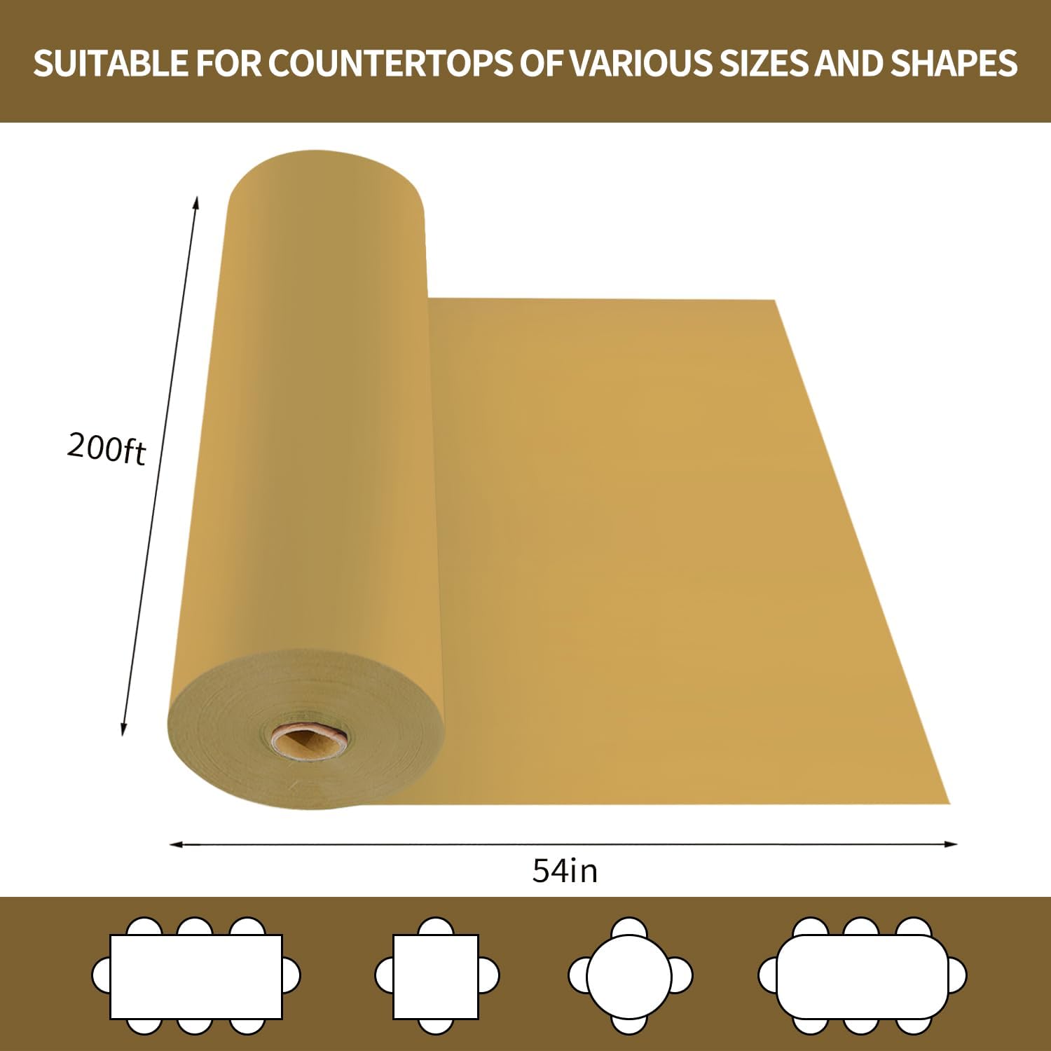 CXPSINC 54 Inch X 200 Feet Plastic Table Cover Roll Disposable Tablecloth with Slide Cutter for All Type/Shape Tables | Picnic, Party, Banquet, Birthdays, Weddings (Gold)
