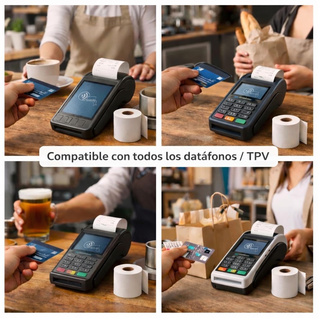 Papel Térmico TPV 57x35x12 mm - Para Impresora de Tickets, Papel Datáfonos TPV - Sin BPA, Blanco - Alta Resolución y Durabilidad (Pack 20 Rollos)