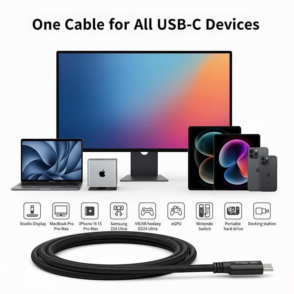 USB 4.0 to USB C Link Cable(16.5ft), 20Gbps 100W Fast Charging USB C Cable, 8K HD Display,Compatible with Oculus/Meta Quest Thunderbolt 4, iPhone 16/15 Pro Max Plus, MacBook