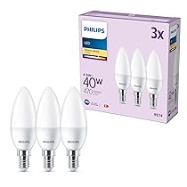Philips LED E14 Candela, confezione da 3 lampadine, equivalente a 40 W, lampadine LED smerigliate, Plastica, Luce Bianca Calda 2700K, LED a risparmio energetico con lunga durata