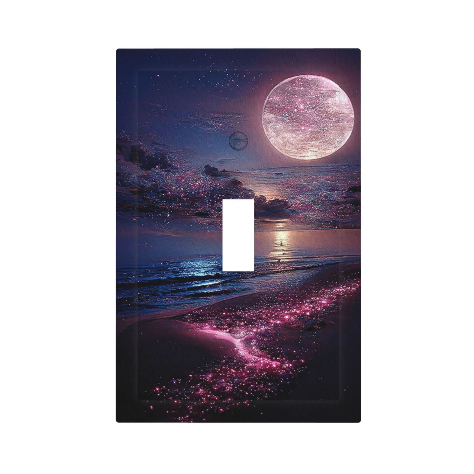 Single Toggle Decorative Wall Plate Light Switch Plates Moon Phase Starry Sky Ocean Beach Wave Galaxy Night Nebula Stars 1 Gang Mid Size Electrical Outlet Cover Dimmer Decorative Receptacle Face Plate