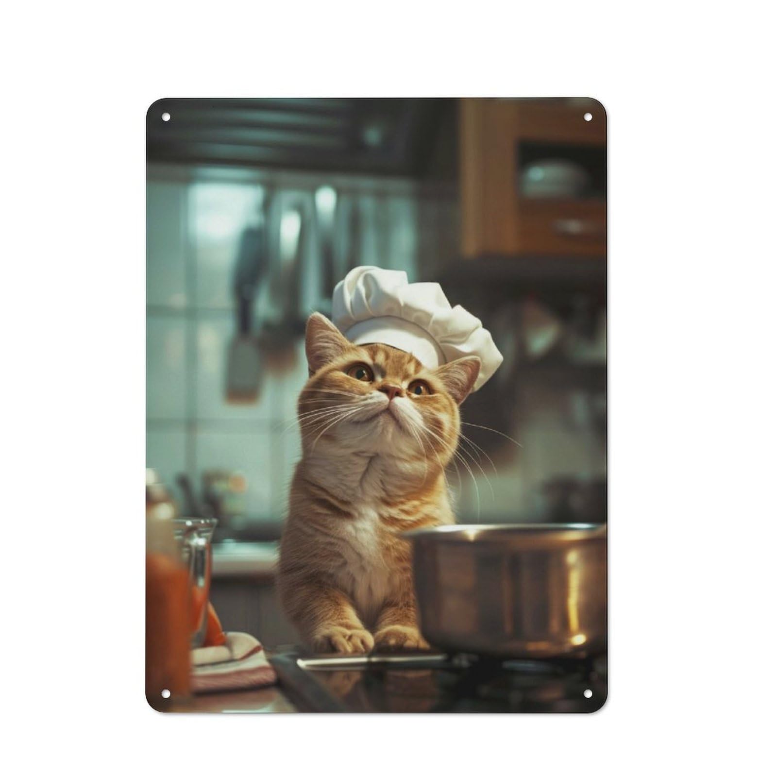 Junmoney Cute Chef Cat Vintage-Inspired Tin Sign 40X30cm For Café Or Restaurant, For Cooler-Month Interiors With Vintage Character