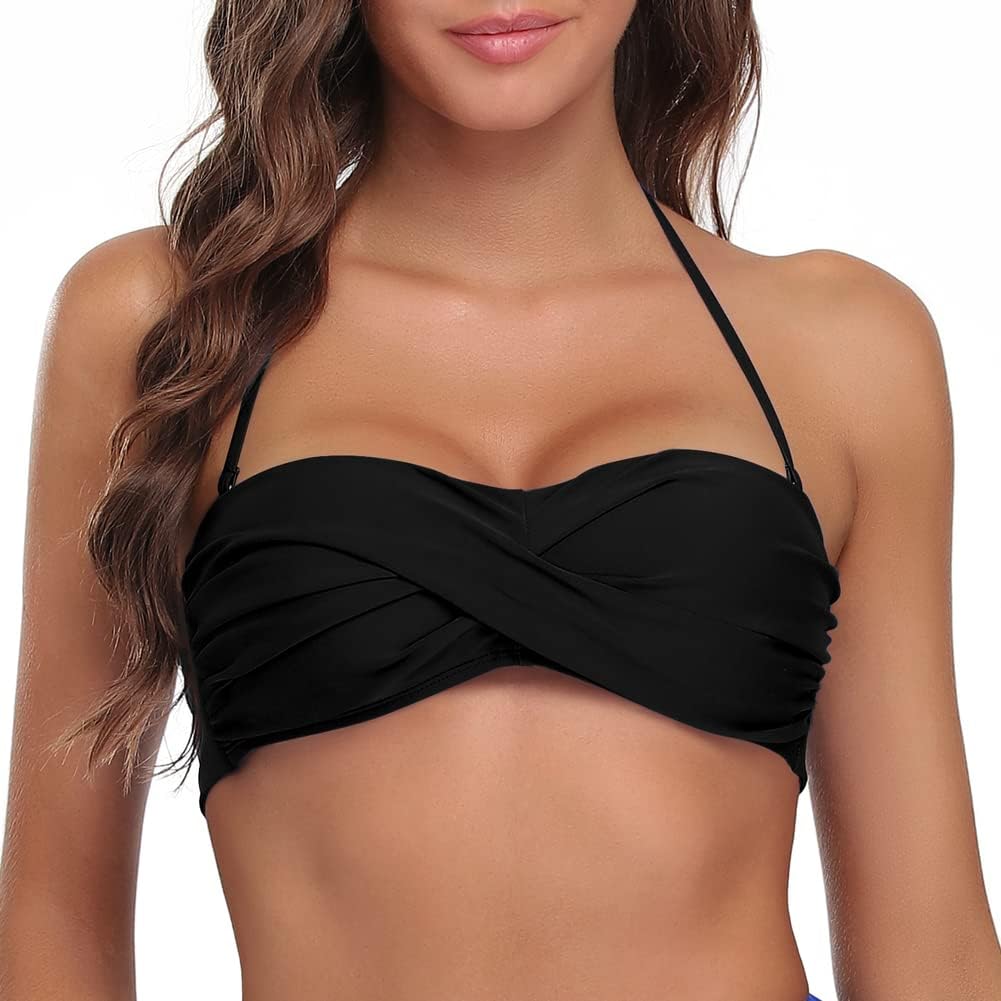 Hilor Women's Strapless Bikini Top Halter Swimsuits Twist Push Up Bathing Suits Bandeau Swim Tops