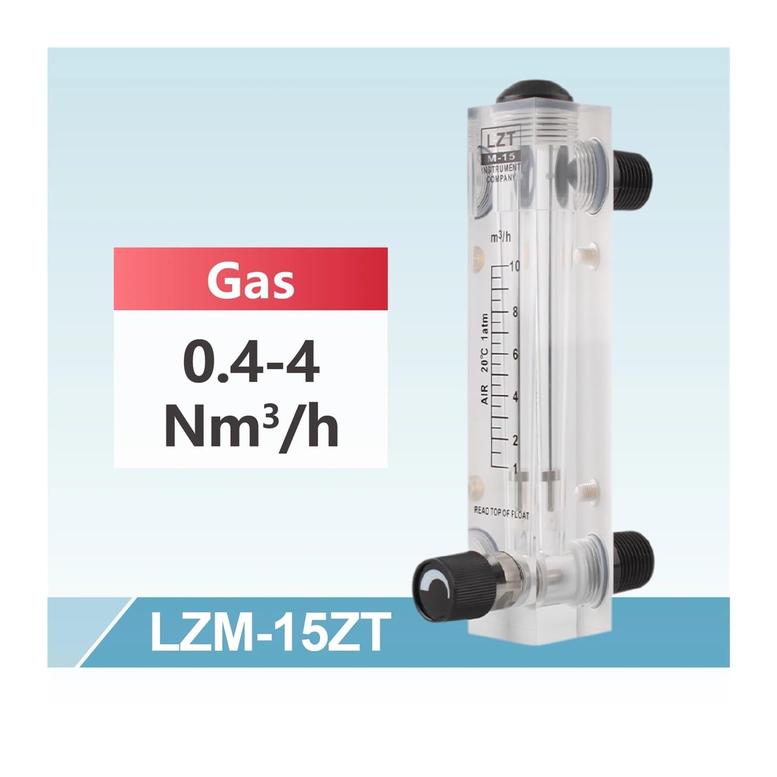 1 Stück LZM-15ZT Gas-Rotameter-Durchflussmesser Acrylplatte, Einstellbarer Luftdurchflussmesser(0.4-4Nm3-h)
