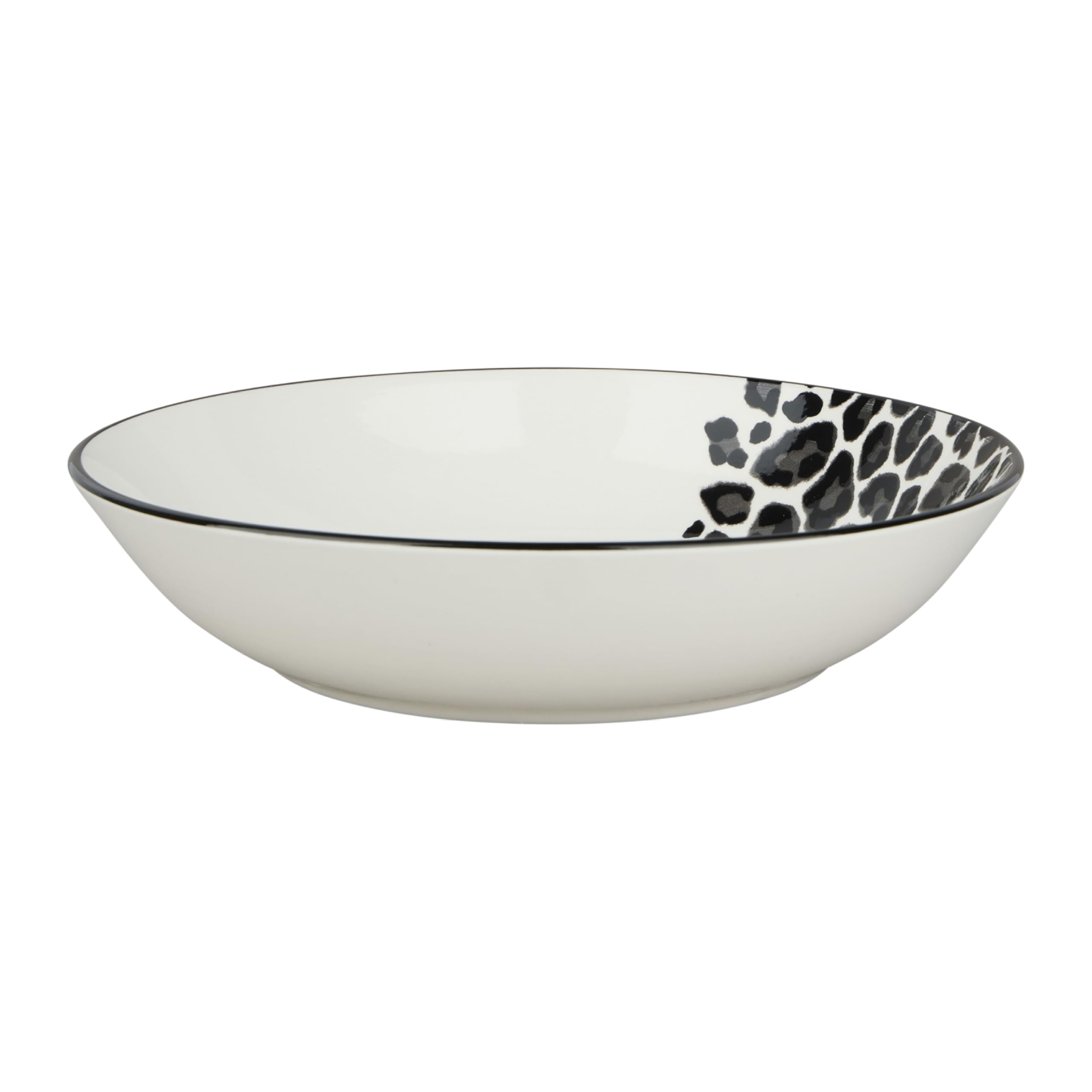 Delys 546151 Tafelservice aus Porzellan, 18-teilig, für 6 Personen, flache Teller, Suppenteller, Dessertteller, Farbe: Schwarz, Motiv Leopard
