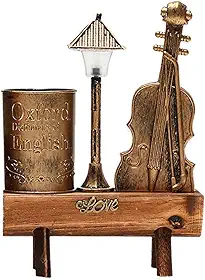Decoração Vintage Paris, Torre Eiffel com Cabine Telefônica e Poste Iluminado, Bronze Envelhecido, 14 cm Altura, Conjunto 3 Peças para Mesa (cabine e torre)