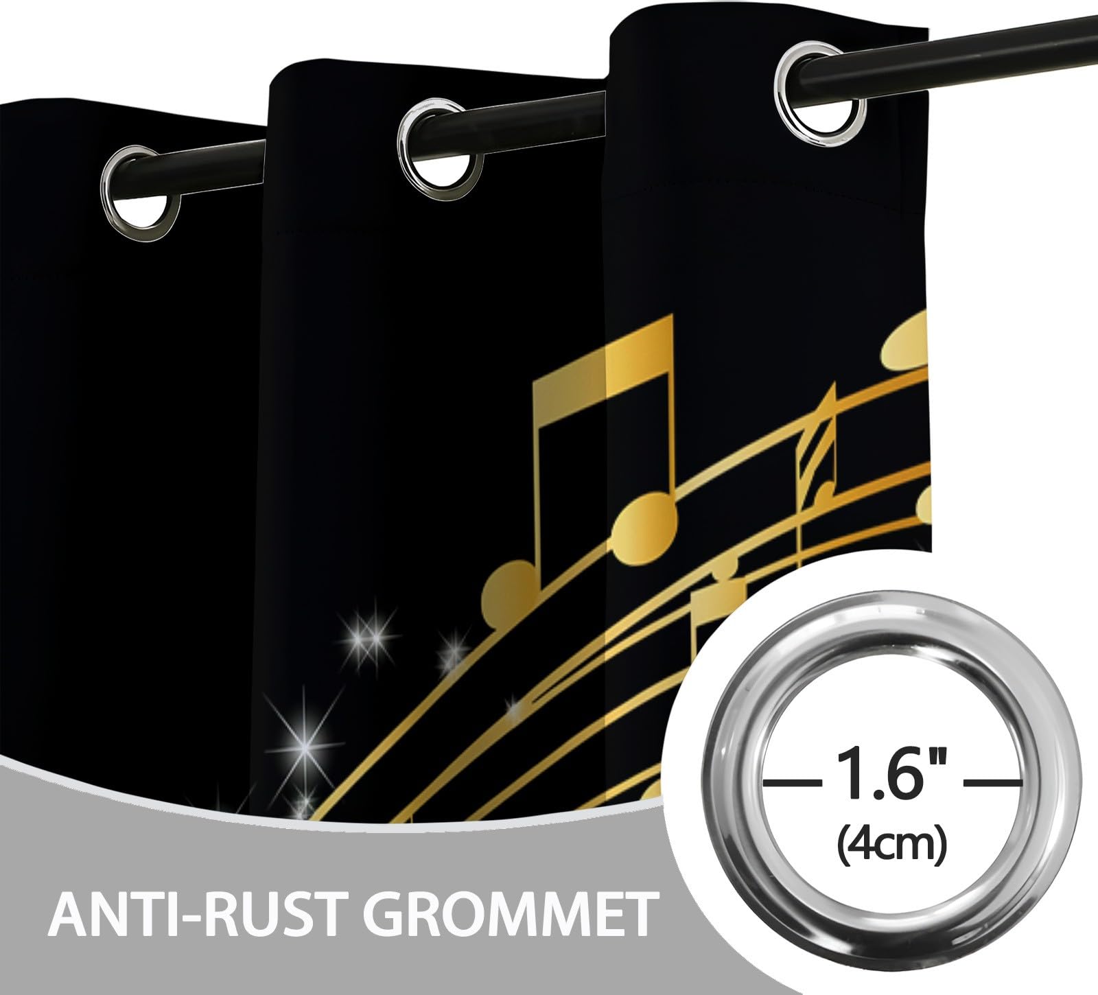 CozyRest Tende Oscuranti 2 Pannelli con Anelli Occhielli Tenda Tasti del pianoforte cultura musicale, Termiche Oscuranti Isolanti per Camera da Letto Soggiorno Privacy Nero 234 x 229 cm
