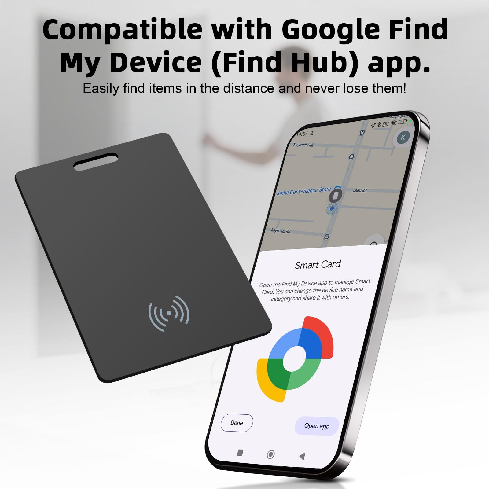 2 Stück Wallet Tracker für Android, kabellos wiederaufladbarer Smart Tracking Karte, Dünne Geldbörsen-Tracker-Karte kompatibel mit Google Mein Gerät Finden APP (Android NUR),Schwarz
