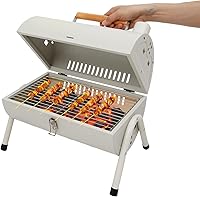 Ddeoewzaa Portable Tabletop Charcoal Grill with 2 Baking Nets - Smoke-Reducing Chimney for Camping, Picnics, Backyard BBQs (White)