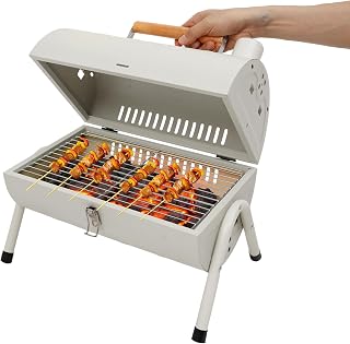 Ddeoewzaa Portable Tabletop Charcoal Grill with 2 Baking Nets - Smoke-Reducing Chimney for Camping, Picnics, Backyard BBQs (White)