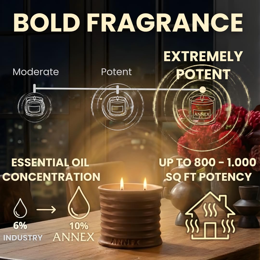 Annex Tobacco, Vanilla & Amber Luxury Scented Candle - 8oz Handmade Ceramic Jar Candle - 50hr Clean Burn, 100% Non-Toxic Soy Wax, Aesthetic Home Decor Winter Gift for Men & Women - Oud & Sandalwood - Image 3