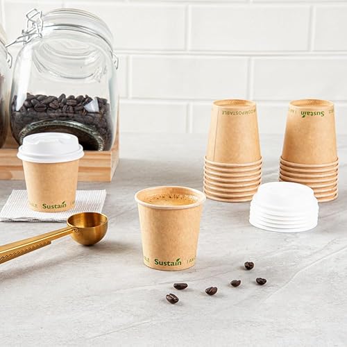 Miniatura 6 de Restaurantware Sustain - Tazas calientes de 4 onzas, 50 tazas de café de una sola pared, las tapas se venden por separado con revestimiento de ácido
