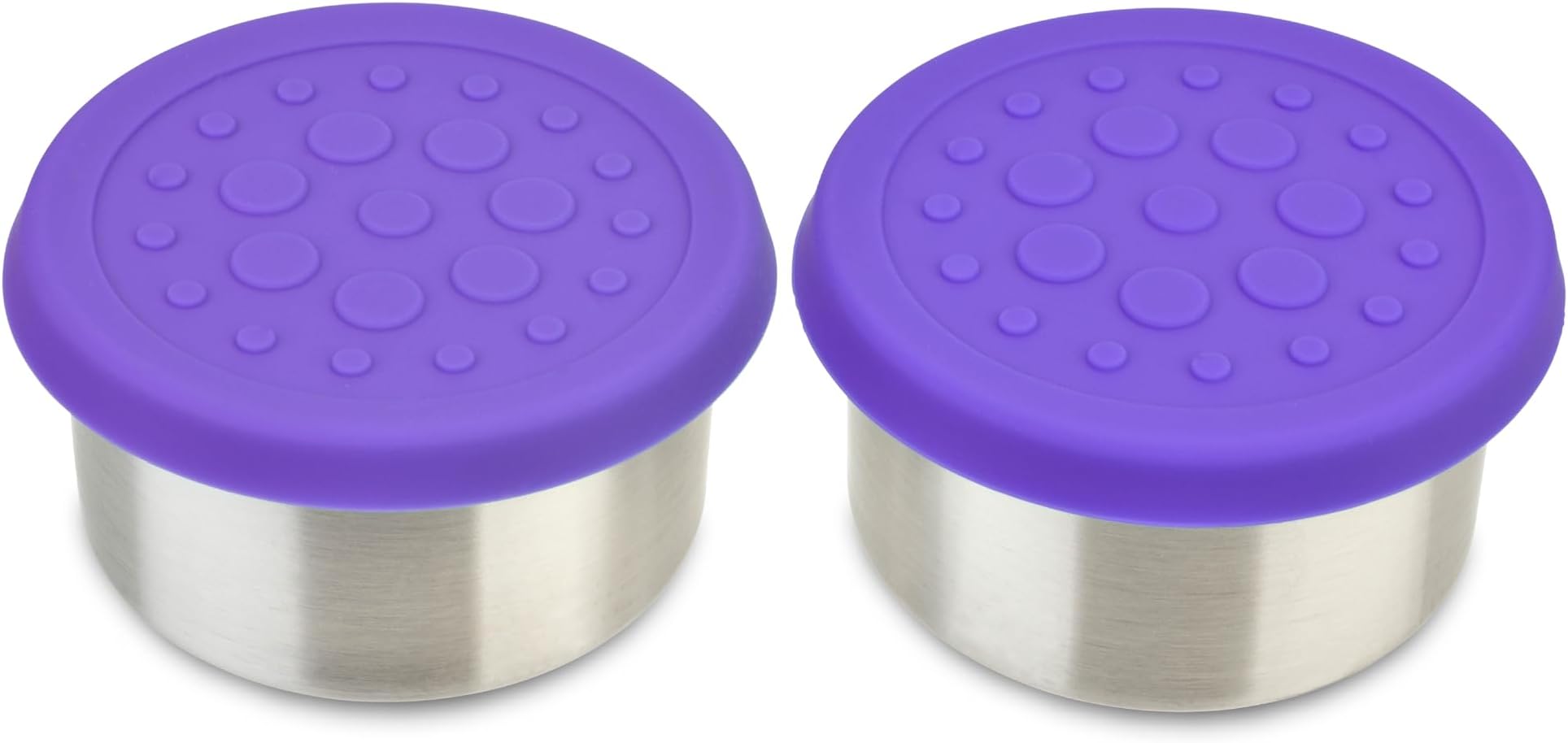 LunchBots 4.5 oz Stainless Steel Dressing Container for Condiments, Dips, Snacks, Dipping Sauce Cups with Silicone Lid, Fits in Lunch Bags and Bento Boxes - Set of 2 (Purple)