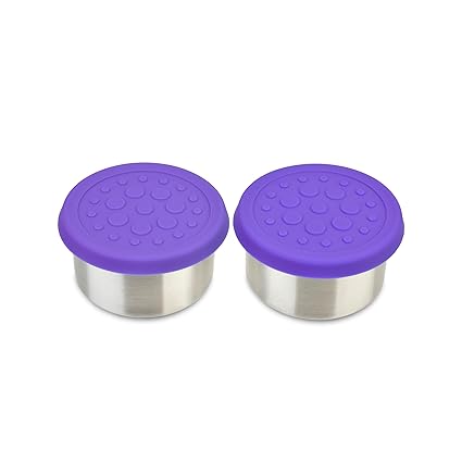 LunchBots 2.5 oz Leak Proof Snack and Side Dish Containers - Set of 2 (2.5 oz) - Spill Proof in Bags and Bento Boxes - Food-Grade Stainless Steel With Silicone Lids - Purple