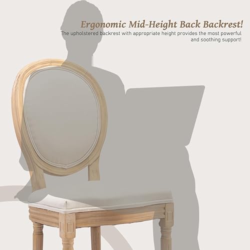 Miniatura 5 de Juego de 4 sillas de comedor de campo francés, sillas de comedor tapizadas de granja con respaldo redondo y patas sólidas, sillas auxiliares de