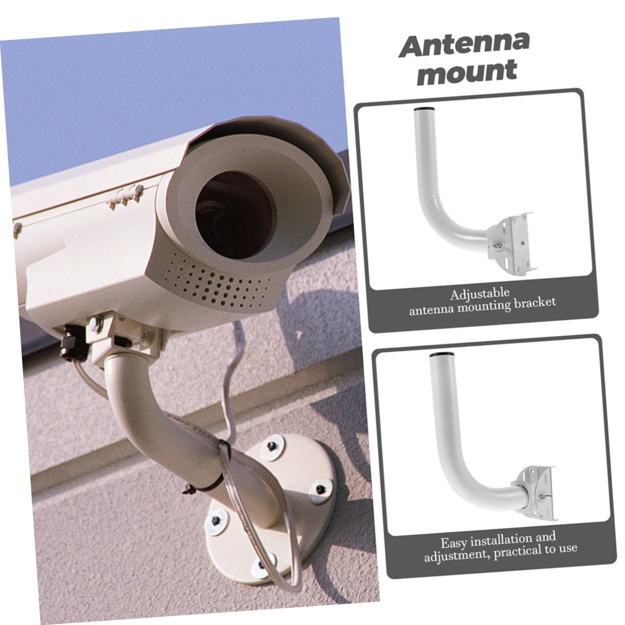 Mât de Fixation D'antenne Réglable en Acier Inoxydable, 2 Pièces | Support Mural Extérieur, Structure Simple et Fiable, Installation Facile, Blanc, pour Antenne et Réseau