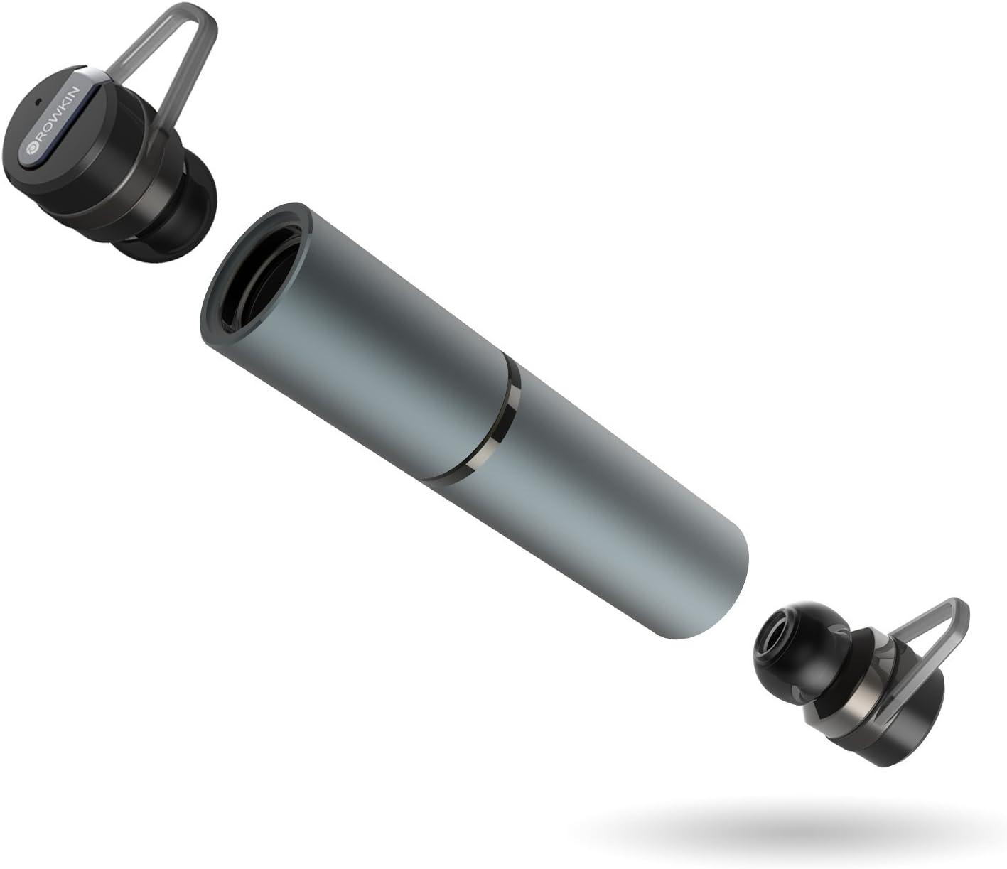 Rowkin Bit Stereo w/earhooks True Wireless Earbuds w/Charging Case. Bluetooth Headphones, Smallest Hands-Free in-Ear Earphones Headsets w/Mic & Noise Reduction for Android and iPhone (Space Gray)