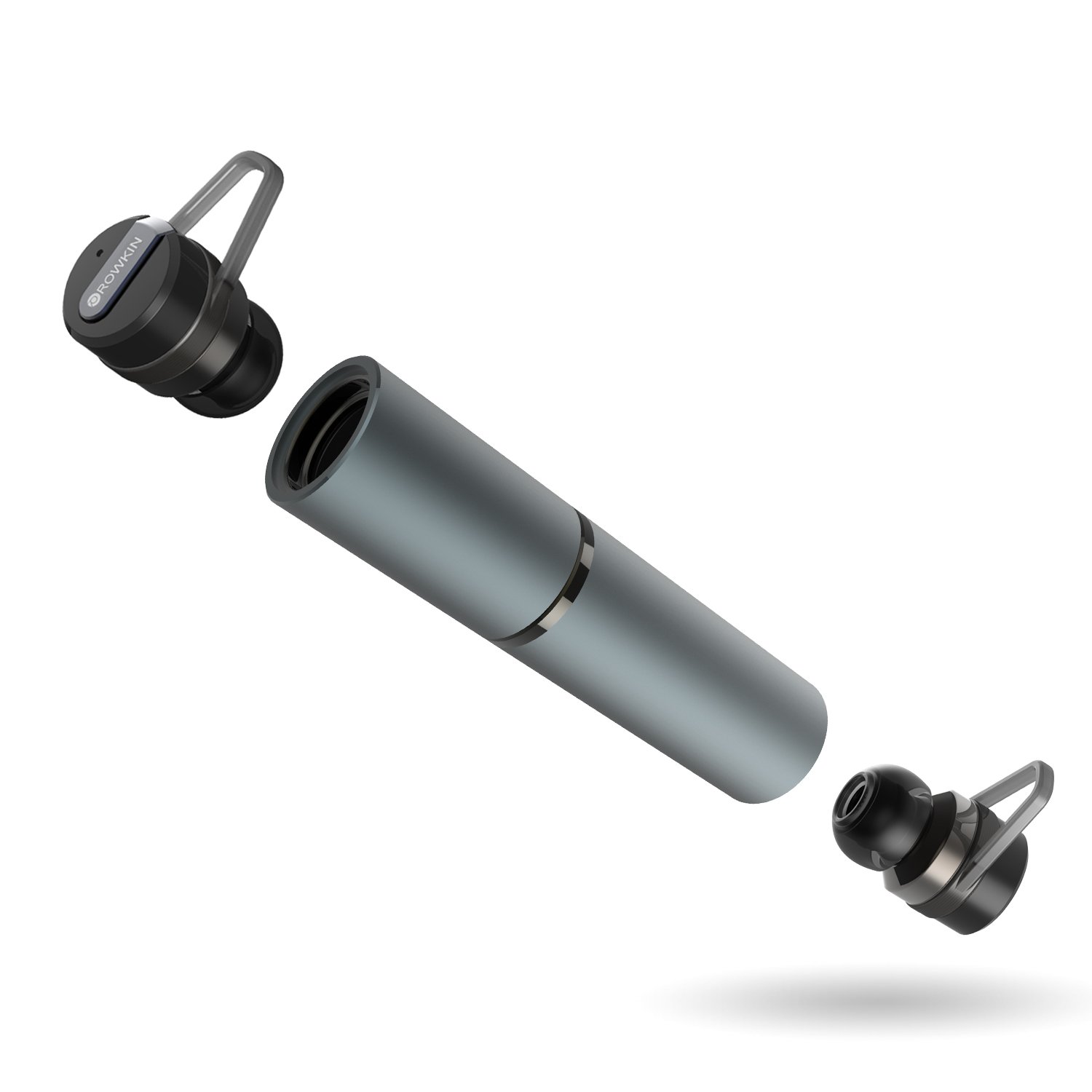 Rowkin Bit Stereo w/earhooks True Wireless Earbuds w/Charging Case. Bluetooth Headphones, Smallest Hands-Free in-Ear Earphones Headsets w/Mic & Noise Reduction for Android and iPhone (Space Gray)