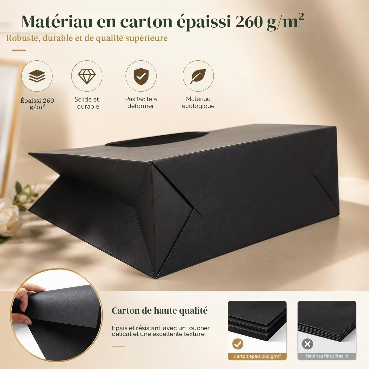 Lot de 20 Sacs Cadeaux Extra Larges Noirs | 40 x 15 x 30 cm pour Hommes et Mariages