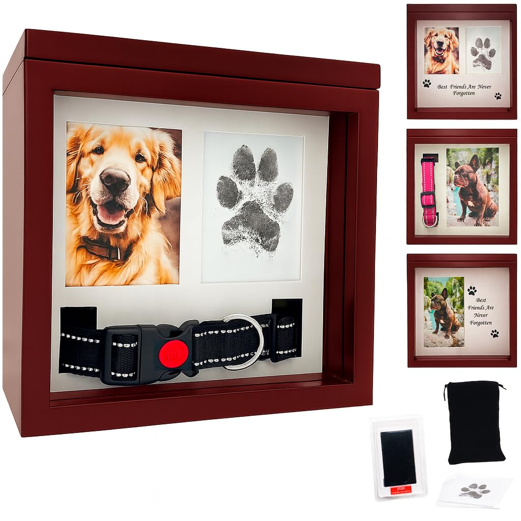 OtterPets Large Dog Urn for Ashes, 4 Customizable Displays with Paw Print Ink Kit, 8.5x8.5x5.8 Pet Urn for Dog Ashes, Pet Cremation Box, Cat Urn for Ashes, Dog Ashes Keepsake (Brown)