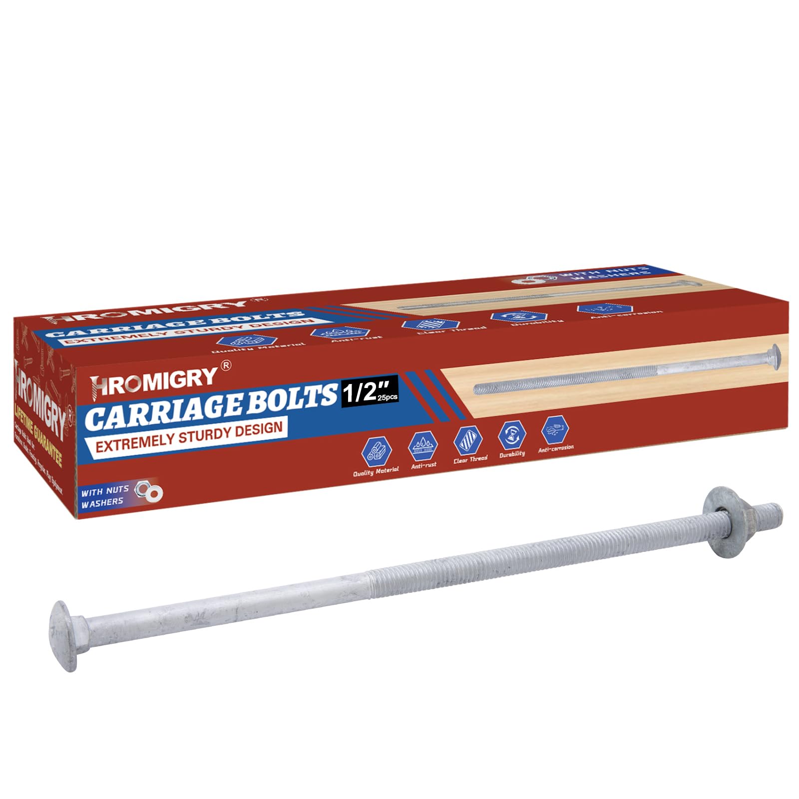 Galvanized Carriage Bolts - 25 Pack 1/2" x 9" -1