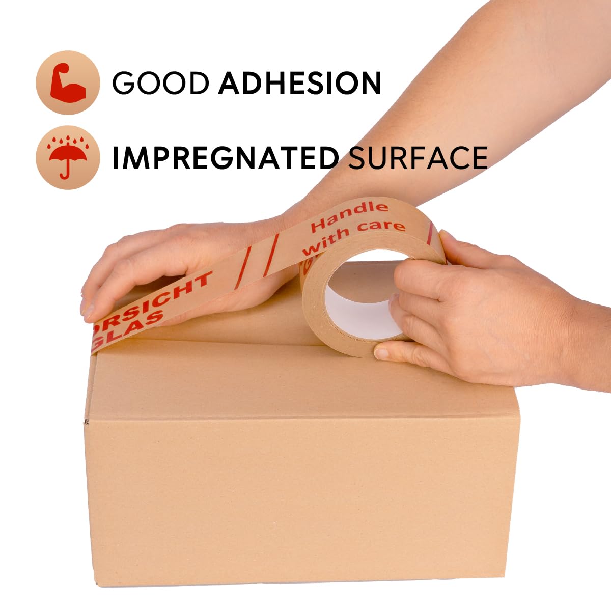 verpacking 36 Rollen Papierklebeband Vorsicht Glas Paketband aus Papier Klebeband 50 m leise abrollend Packband