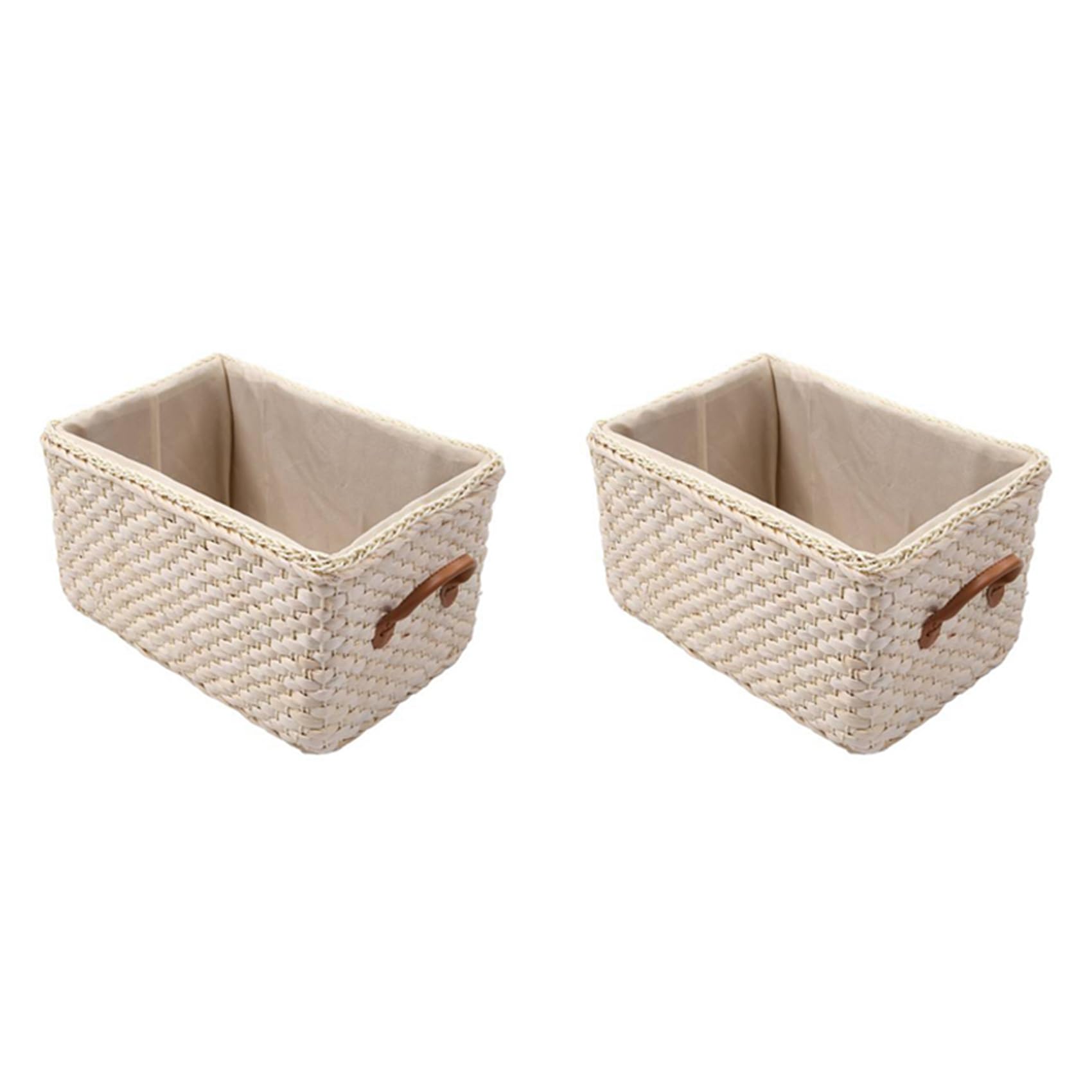 Hndhbfgrt 2X Manual Woven Storage Basket Handmade Laundry Wicker Baskets Sundries Organizer Clothes Toys Container White