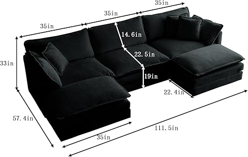 Miniatura 7 de U-Shaped Sectional Couches Sofa with Reversible Footrest, 5-Seater Modular Couch Convertible Corner Sofa Bed, Modern Minimalist Soft L Shaped Couch