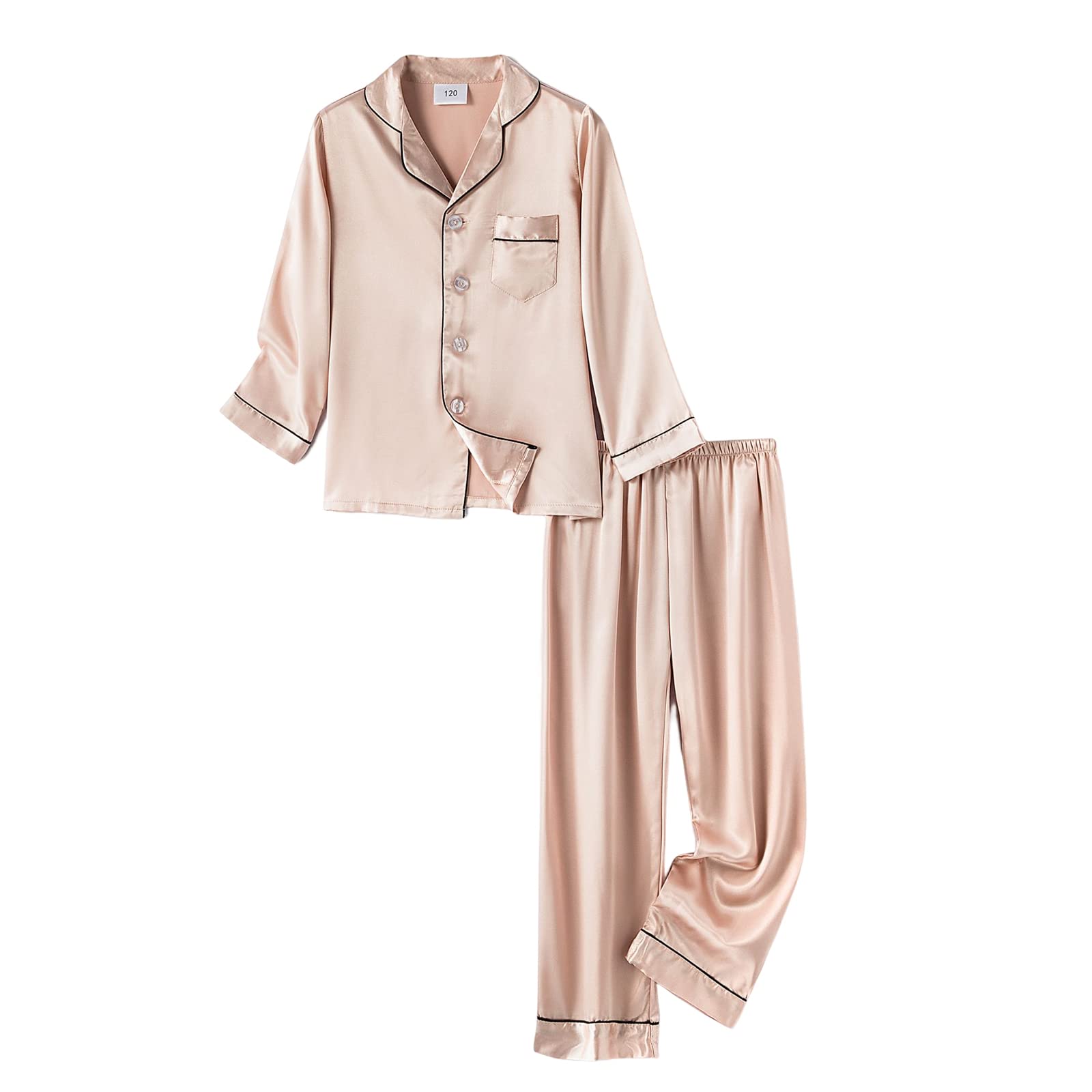 PythJoohGirls Satin Pyjamas Sets Girls Boys Long Sleeve Button-Down Pjs Set 2PCs Silky Nightwear Sleepwear for 3-13Years