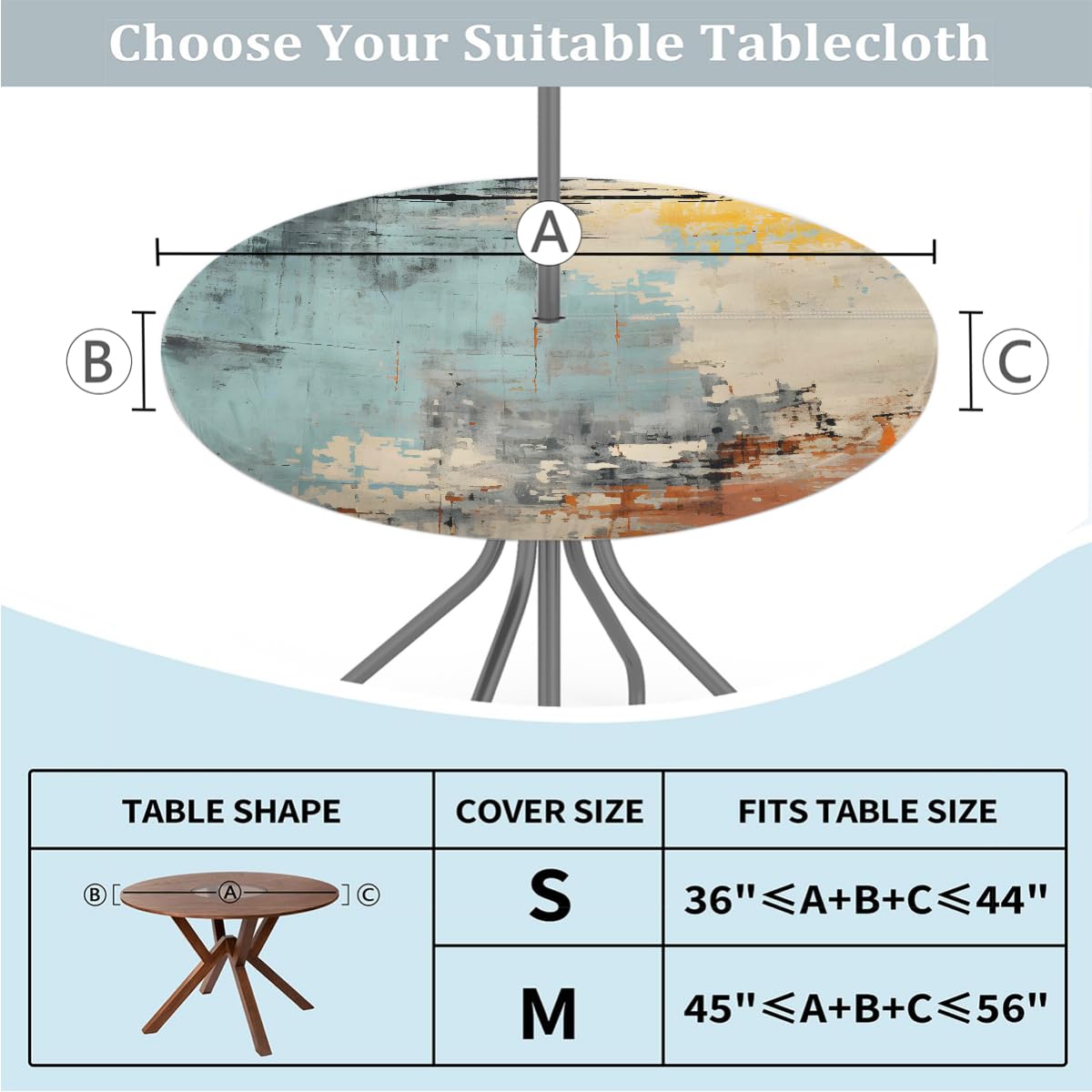 Mexpekil Abstract Colorful Printing Round Tablecloth with Umbrella Hole and Zipper Wipeable Fitted Table Cover with Elastic Edge Waterproof Table Protector for Patio (fit for 45''-56'' table) - Image 3