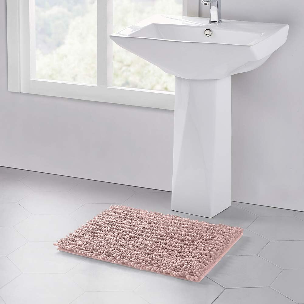 Walensee Bathroom Rug Non Slip Bath Mat (24x17 Inch Dusty Pink) Water Absorbent Super Soft Shaggy Chenille Machine Washable Dry Extra Thick Perfect Absorbant Best Small Plush Carpet for Shower Floor - Image 2