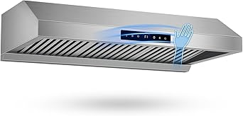 36 Inch Under Cabinet Range Hood 1200CFM, 4-Speed Kitchen Hood with Touch Control & Gesture Sensing Stainless Steel Kitchen Stove Vent Hoods with 2 LED Lights Pro Series