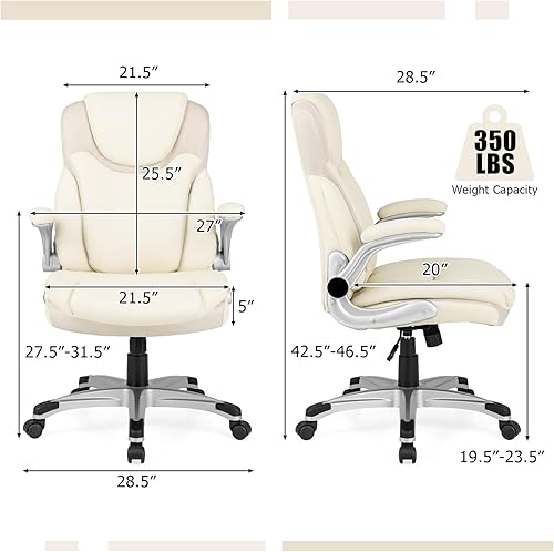 Miniatura 2 de COSTWAY Silla de oficina ejecutiva, silla ergonómica de piel sintética para computadora con reposabrazos abatibles y soporte lumbar, silla de tareas