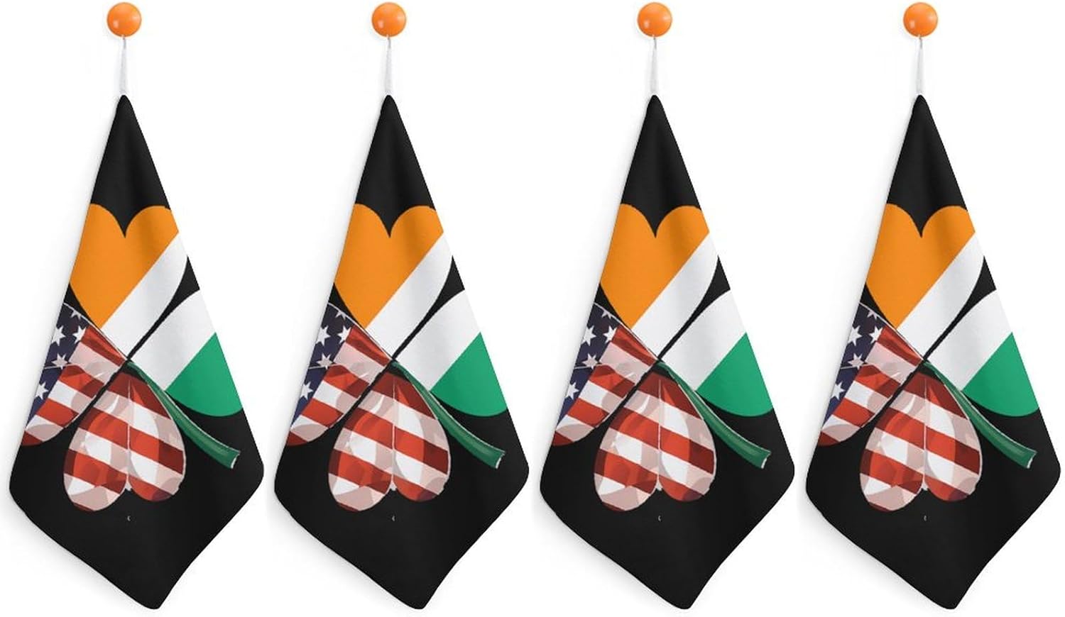 Irish A-mericans Flag Shamrock Hand Towels for Bathroom Kitchen Towels Small Towel Handkerchiefs with Hanging Loop 4PCS
