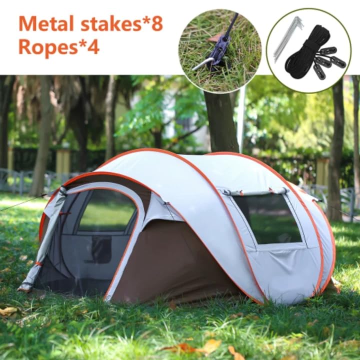 Carpa portátil pop-up para 4 a 6 personas color blanco y marrón miniatura 2