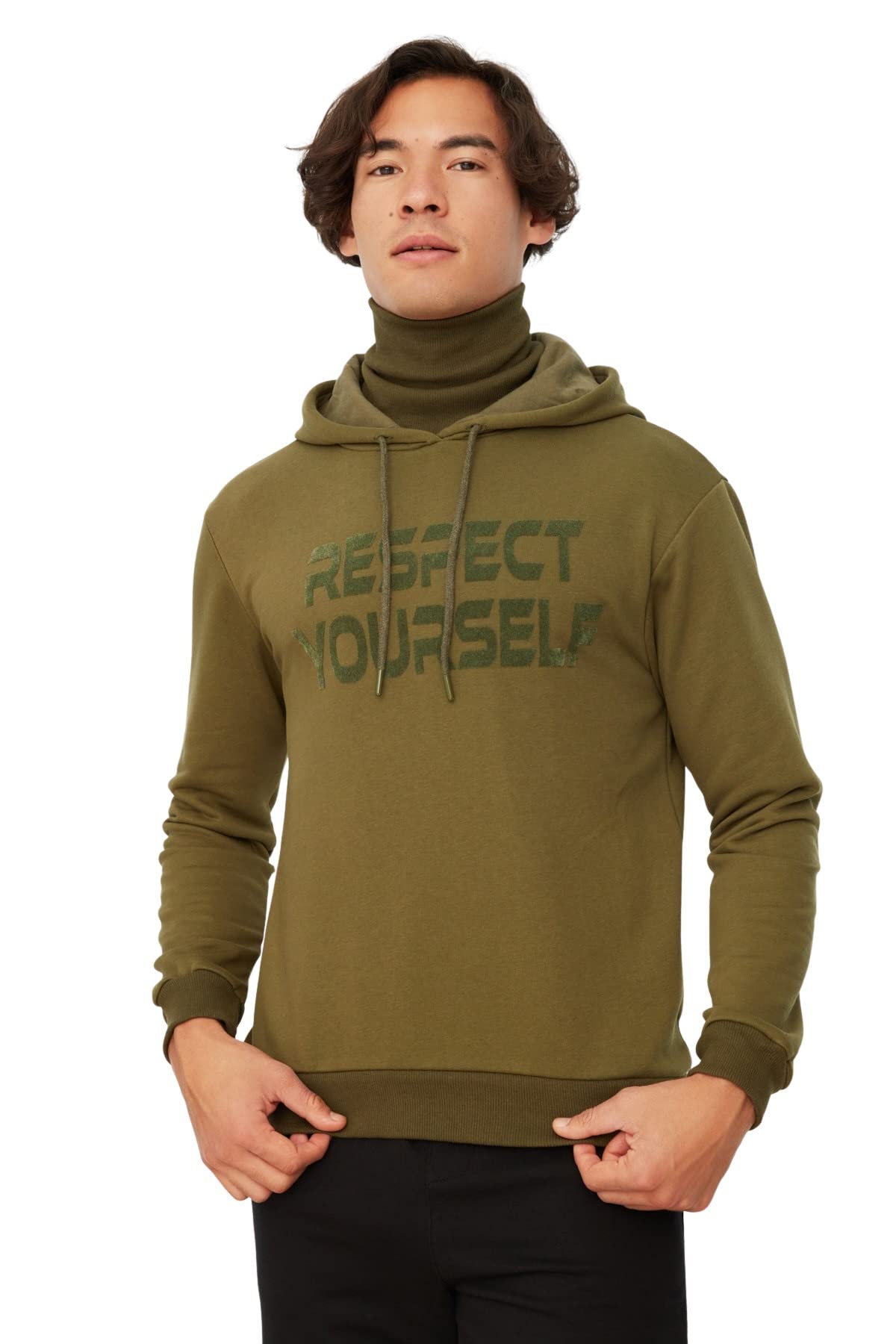 Trendyol Man Regular Basic Hood Woven Sweatshirt Khaki