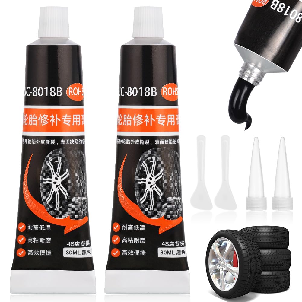 Flintronic 60ml Reifenkleber, Reifenreparatur-Kleber, Hohe Temperaturbeständigkeit, Kleber für Reifen, Reifendichtmittel für Auto Motorrad Fahrrad, Repariert Schnell Reifenrisse & Löcher