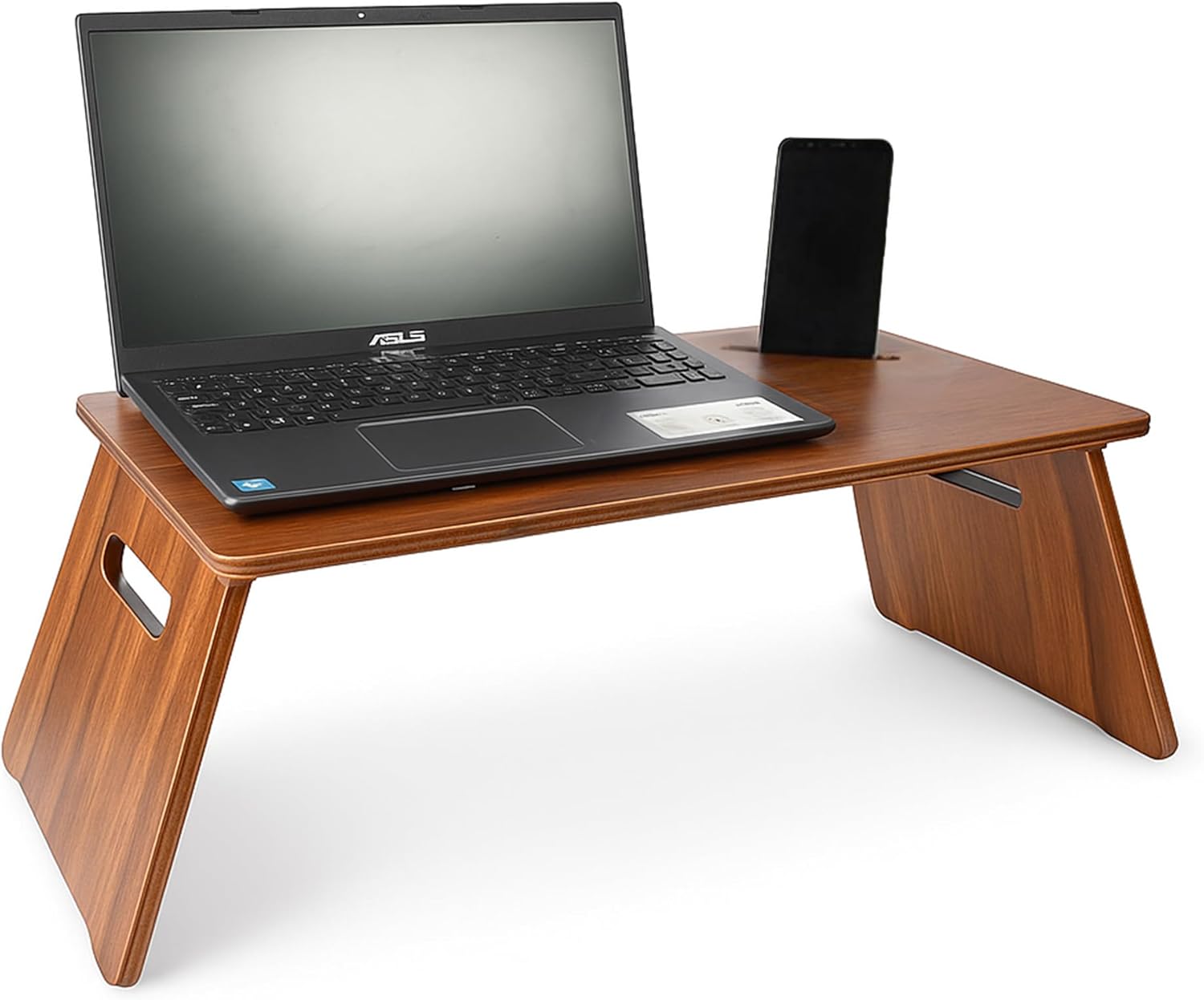 Laptop Stand Wood Table | Foldable Wooden Stand with Phone Slot | Color: Walnut | Pine | 21.65x11.81x0.63 in | Height: 9.45 in