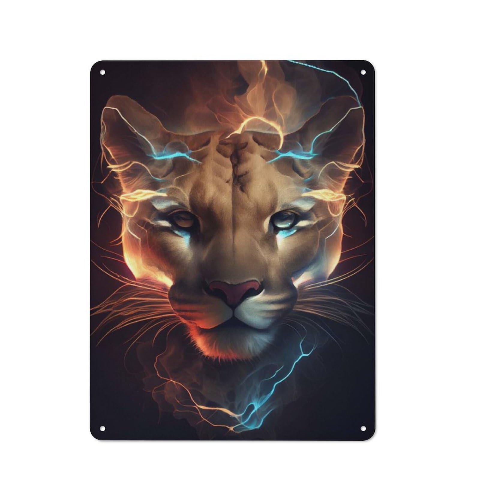 Metal Wall Sign 40x30cm Featuring Electric Energy Cougar for Workshop Wall, for Room Styling Across Workshops And Hobby Rooms