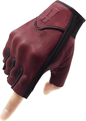 Miniatura 8 de Harssidanzar Guantes de motocicleta sin dedos, para hombre, guantes de conducción de cuero con nudillos de mano GM037