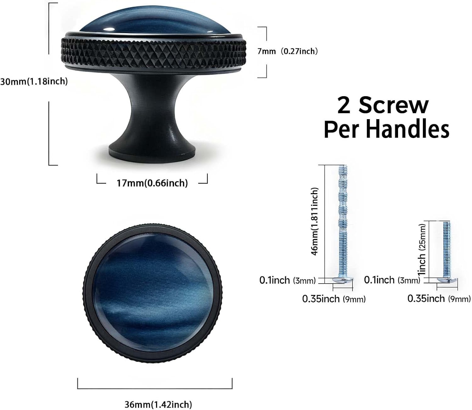 4 Pack Cabinet Knobs Round Matte Black Drawer Pulls, Navy Blue Hardware Dresser Knob for Bathroom Kitchen