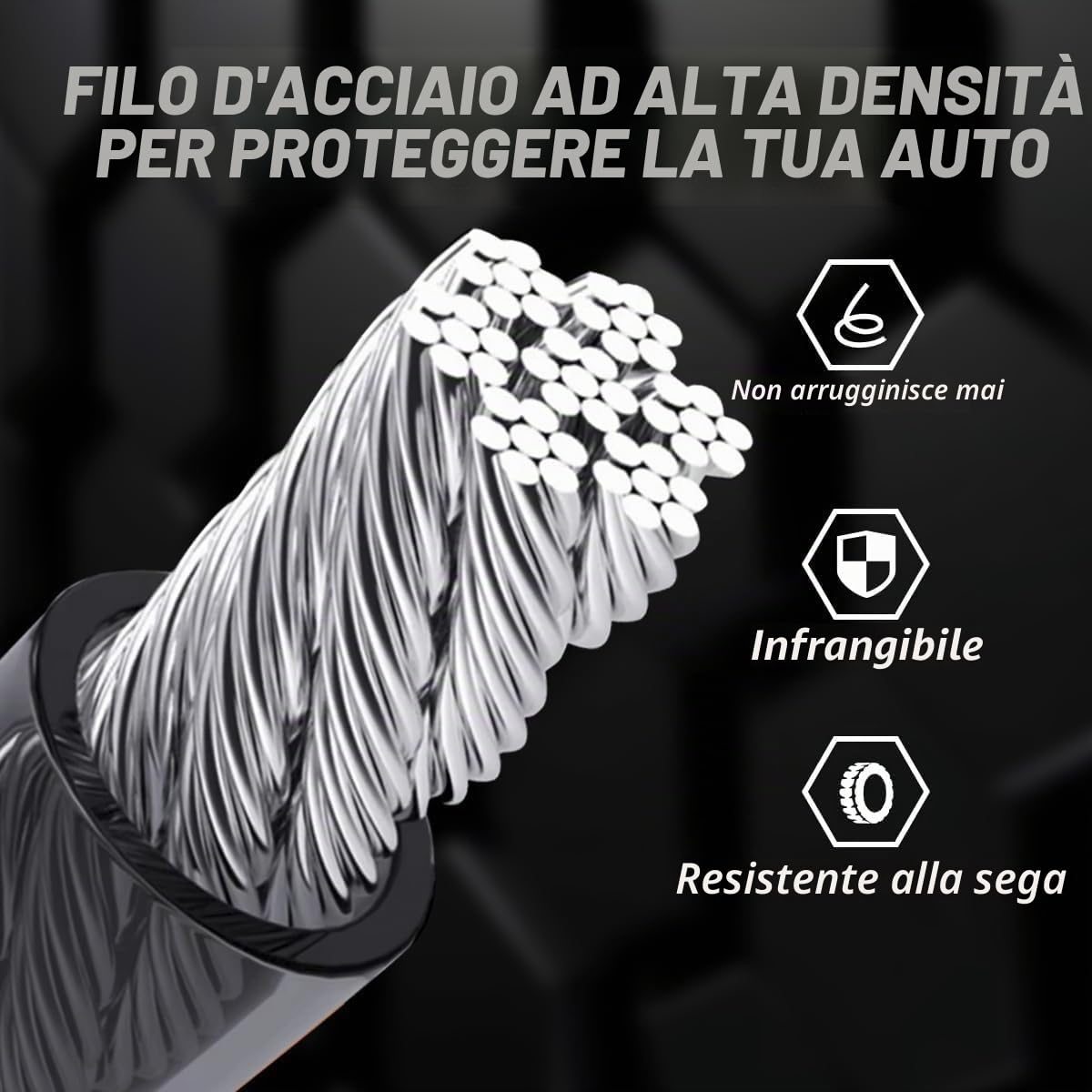 Antifurto Auto Bloccasterzo Blocco Sterzo Doppia Sicurezza Cavo Acciaio Rinforzato 3 Chiavi