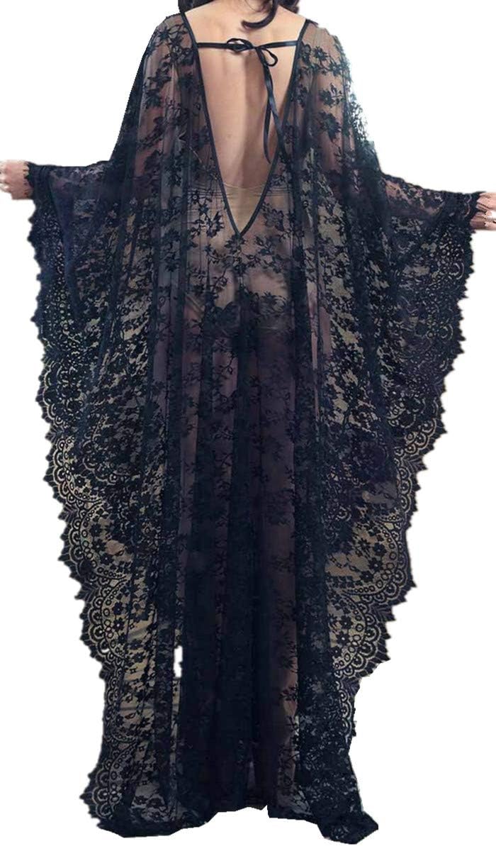 Women's Lace Floral Caftan Bikini Cover Up Bohemian Maxi Dress Bathing Suit Kimono