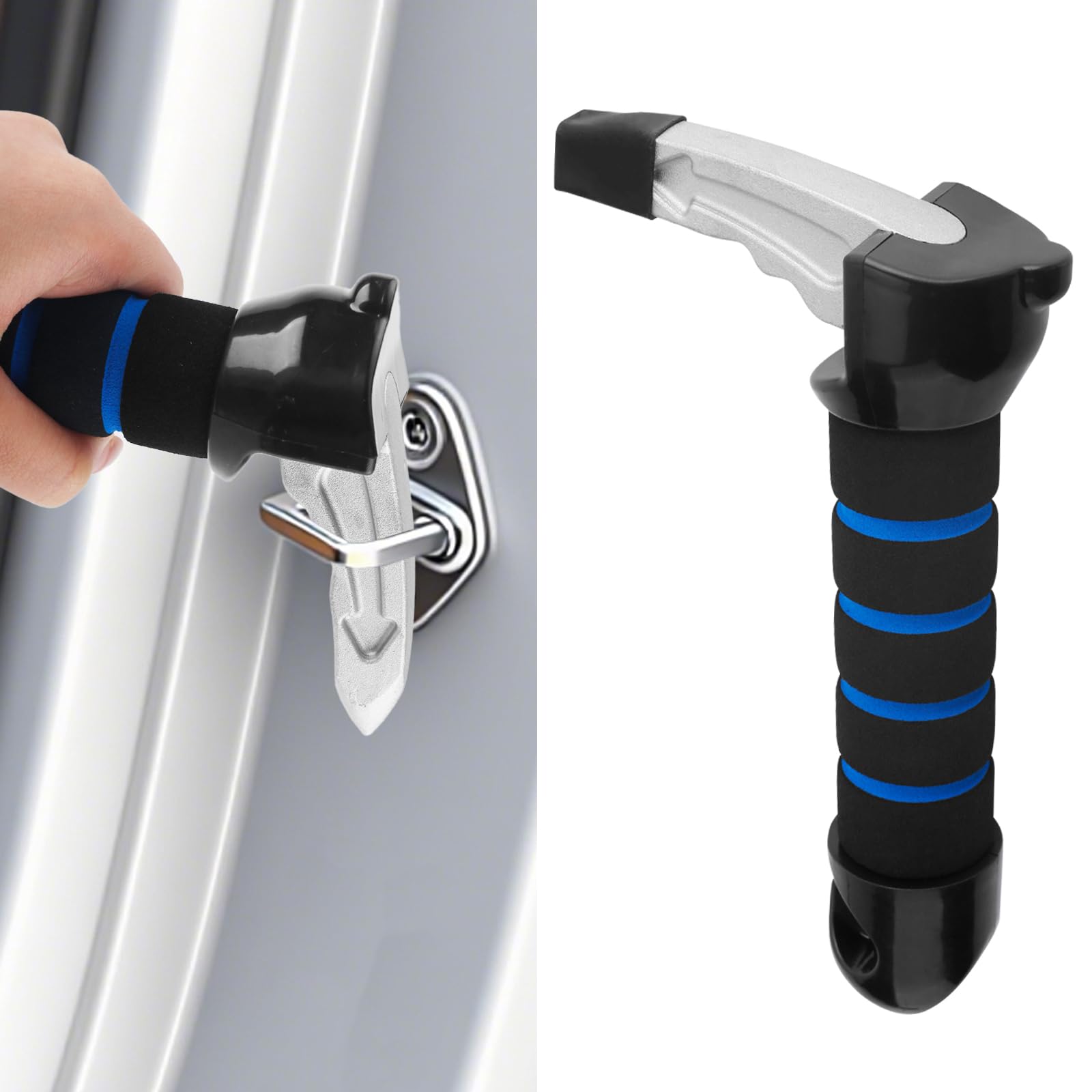 HIAHXC Car Door Assist Handle,Portable Car Mobility Aid Handle for Elderly & Disabled,3-in-1 Assist Grab Bar, Seatbelt Cutter & Window Breaker, Emergency Tool for Car Door Support (Blue)