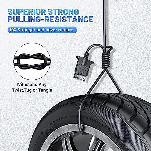 Mecmo Trailer 4-Way Flat Wire Extension 5 Feet 60'' Stretchable Coiled Cable, 4 Pin Male & Female Trailer Coiled Adapter, 18-Guage Heavy Duty Jacketed Cable Trailer Lighting Extension - 5Ft/60 Inch #TOP4