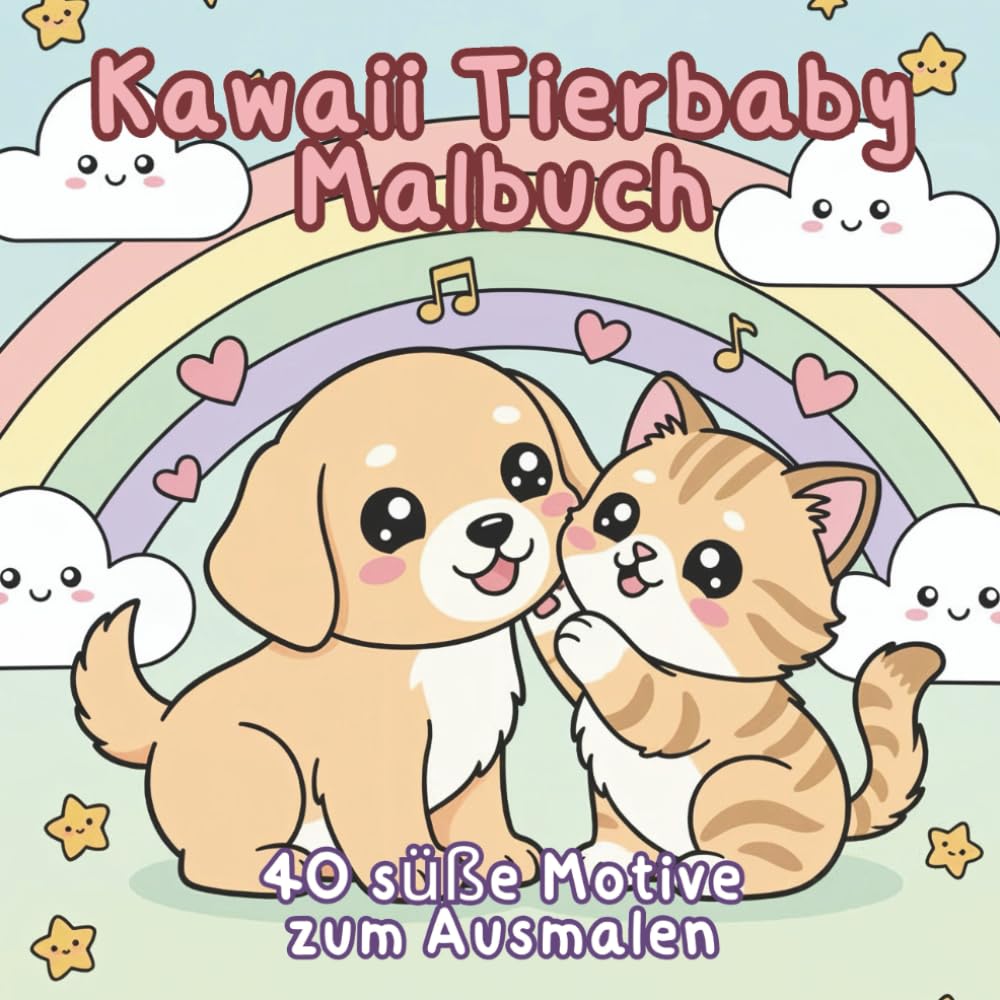 Kawaii Tierbaby Malbuch: 40 süße Kawaii Tiermotive – dicke Linien, kindgerechtes Ausmalen, Tier Babys Kinder