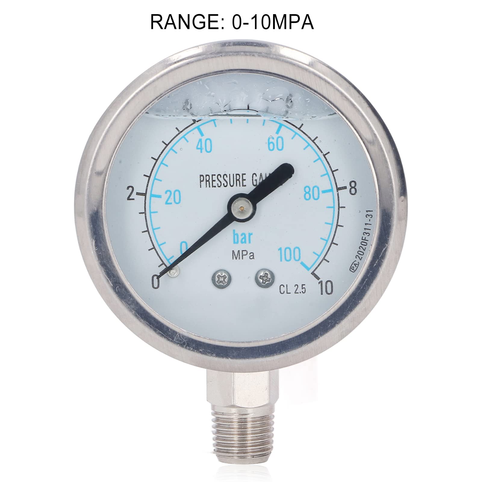 Manómetro de Acero Inoxidable de 1,4" NPT, para Aceite, Agua y vacío, para Uso doméstico e Industrial, de 0 a 10 MPa, para Aire, Gas, Agua y Aceite (0 a 10 MPa)