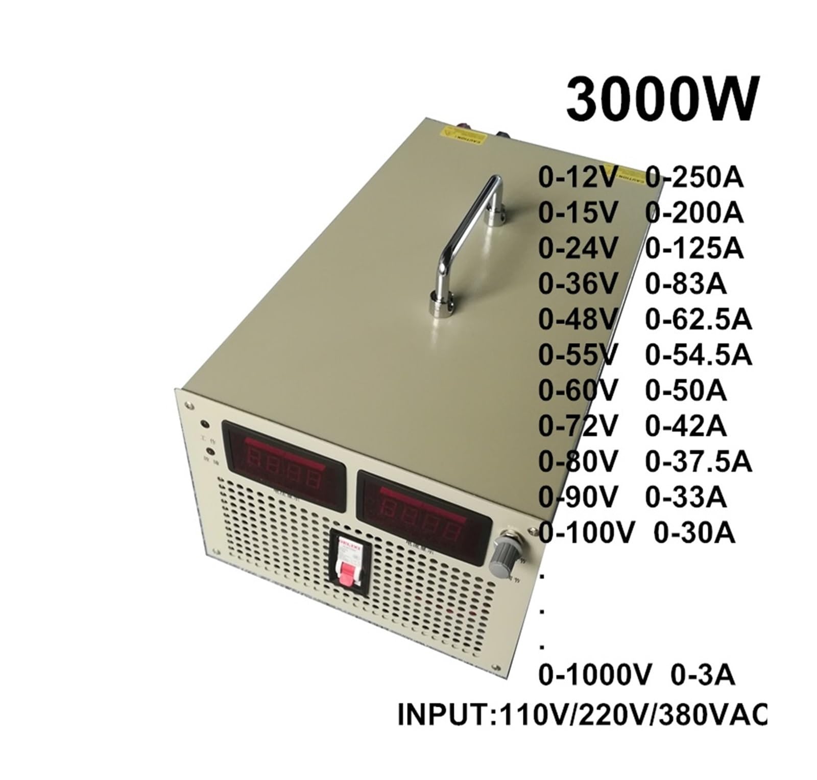 Zasilacz z regulowanym wyświetlaczem AC na DC 3000 W, 12 V, 15 V, 24 V, 36 V, 48 V, 72 V, 80 V, 90 V, 100 V, 110 V, 1000 V, regulowane napięcie (220V, 24VDC)